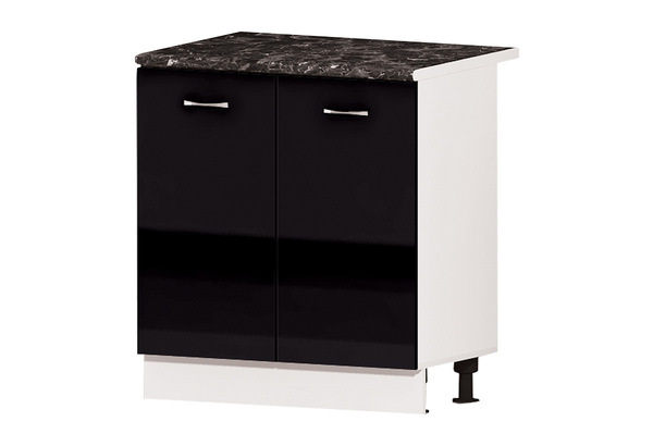 Долен кухненски шкаф с две врати и рафт - Алис бяло/черен/крем/антрацит гланц В 2 - 80 см.