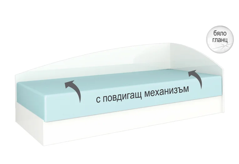 Легло Аполо 4 за еднолицев матрак 120/190 - бяло гланц