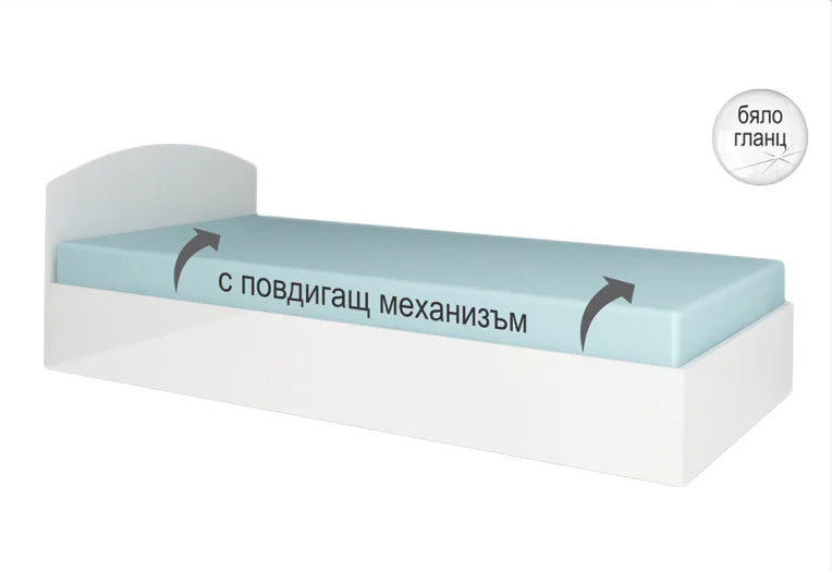 Легло Аполо 9 за матрак 90/200 - бяло гланц